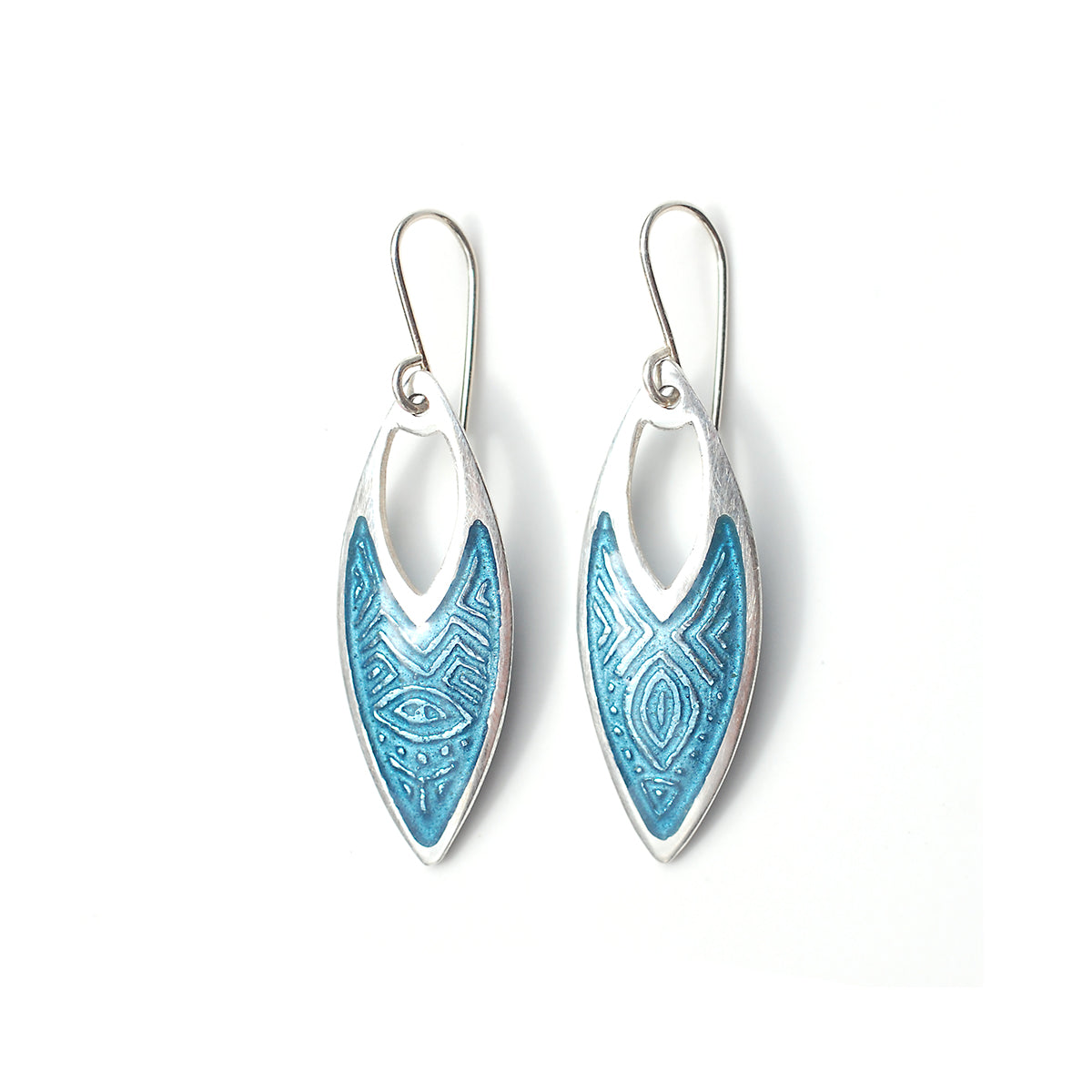 Grey Blue Navette Shaped Enamel Earrings