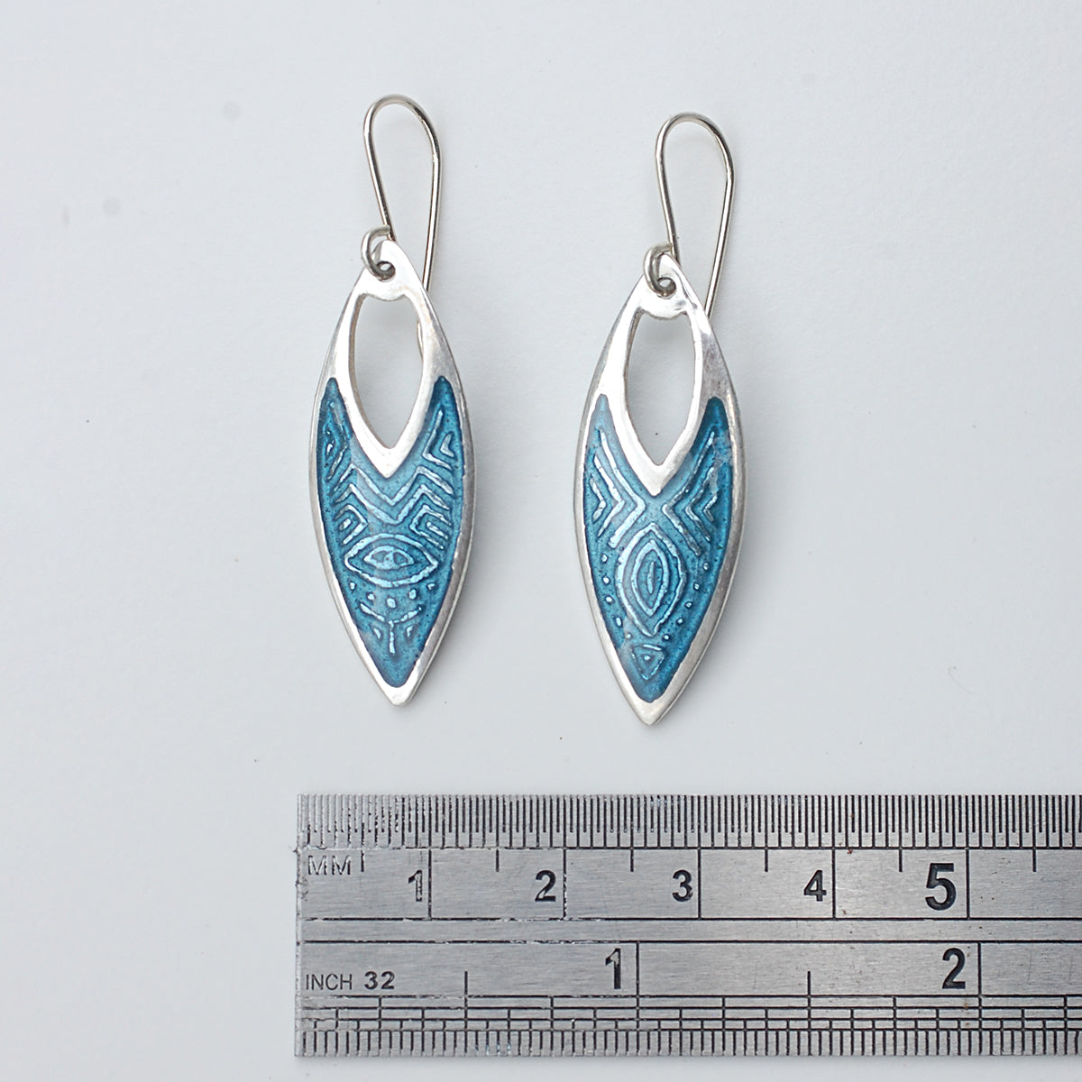 Grey Blue Navette Shaped Enamel Earrings