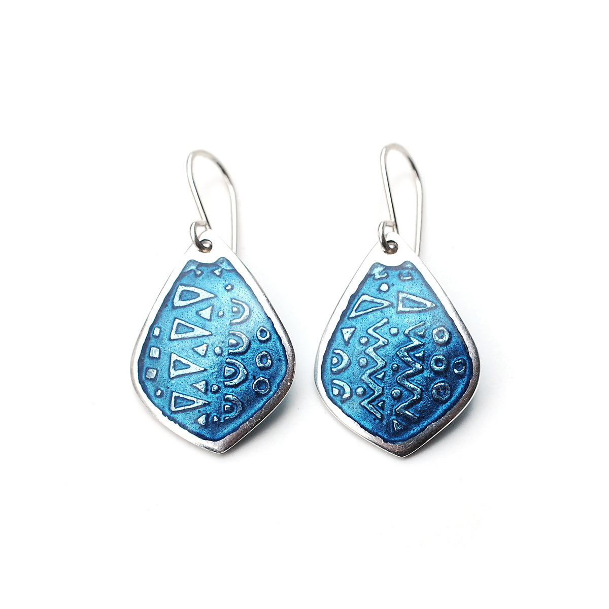 Steel Blue Drop Shaped Enamel Earrings