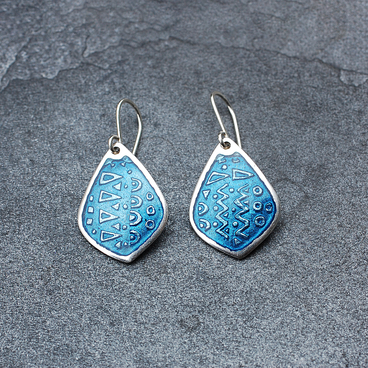 Steel Blue Drop Shaped Enamel Earrings