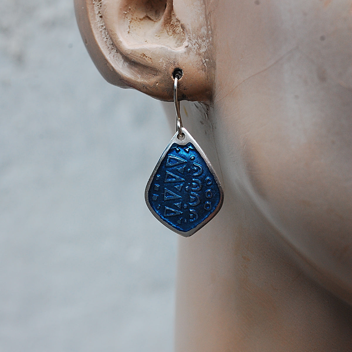 Steel Blue Drop Shaped Enamel Earrings