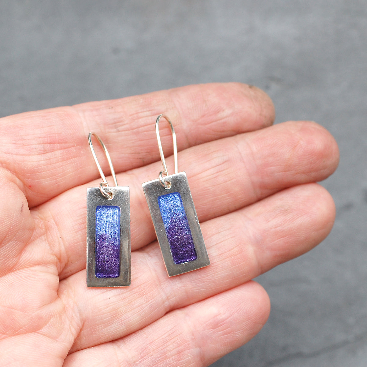 Ombre Lavender to Purple Silver and Enamel Earrings