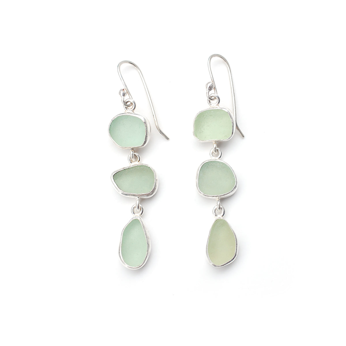 Sea Glass Three Drop Earrings in Pale Green