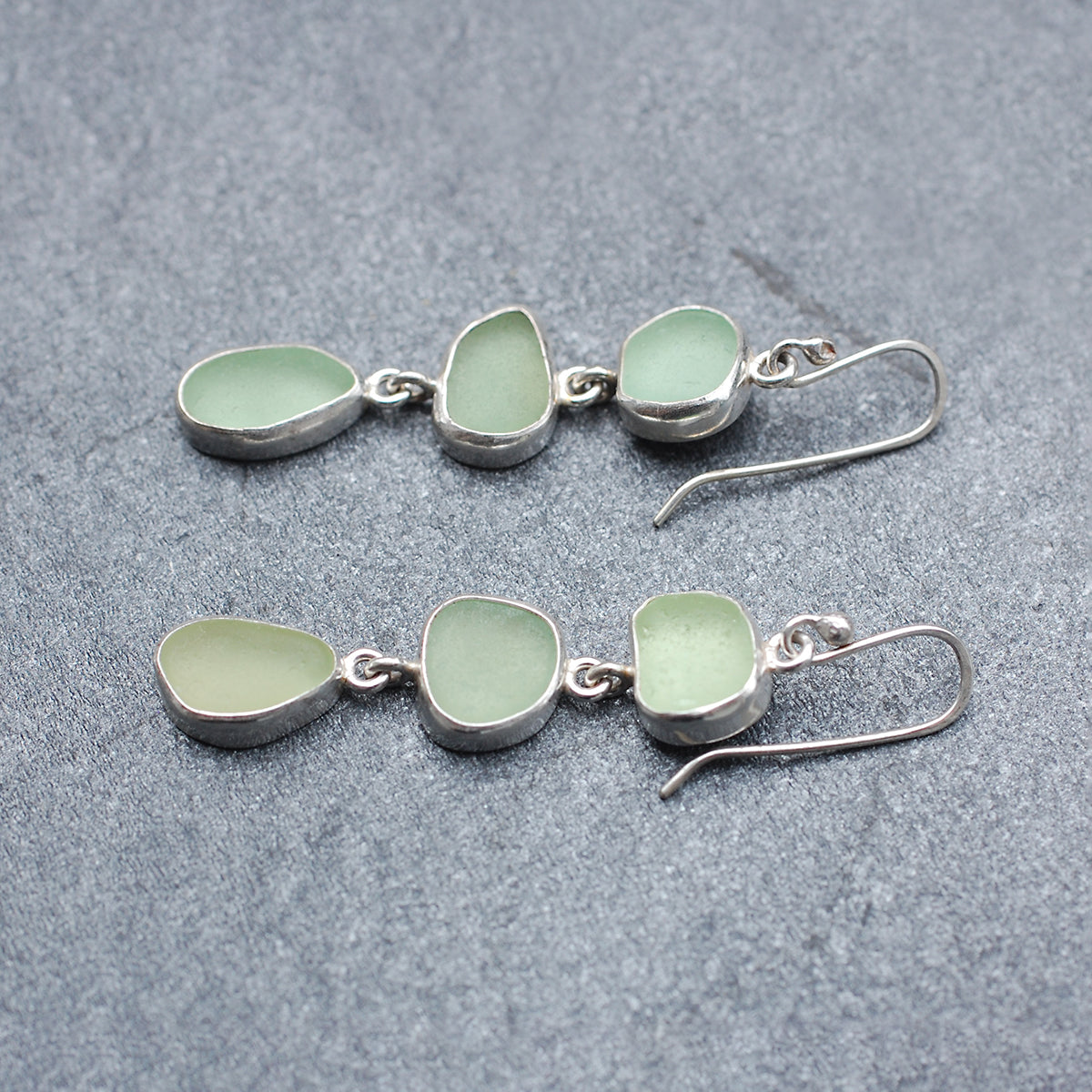 Sea Glass Three Drop Earrings in Pale Green
