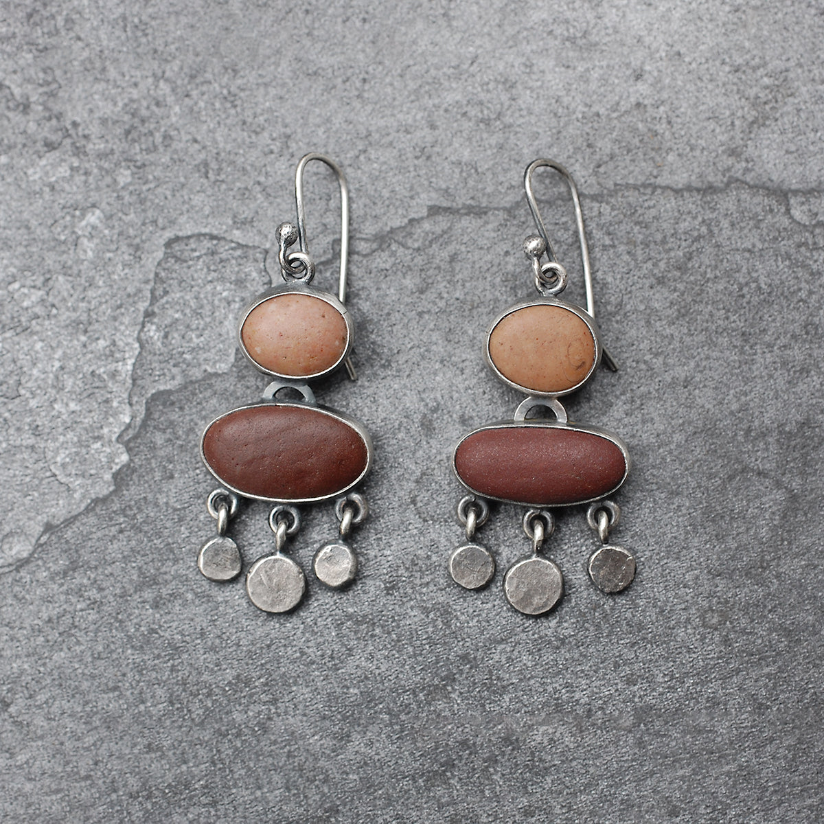 Brown and Tan Beach Pebble Earrings
