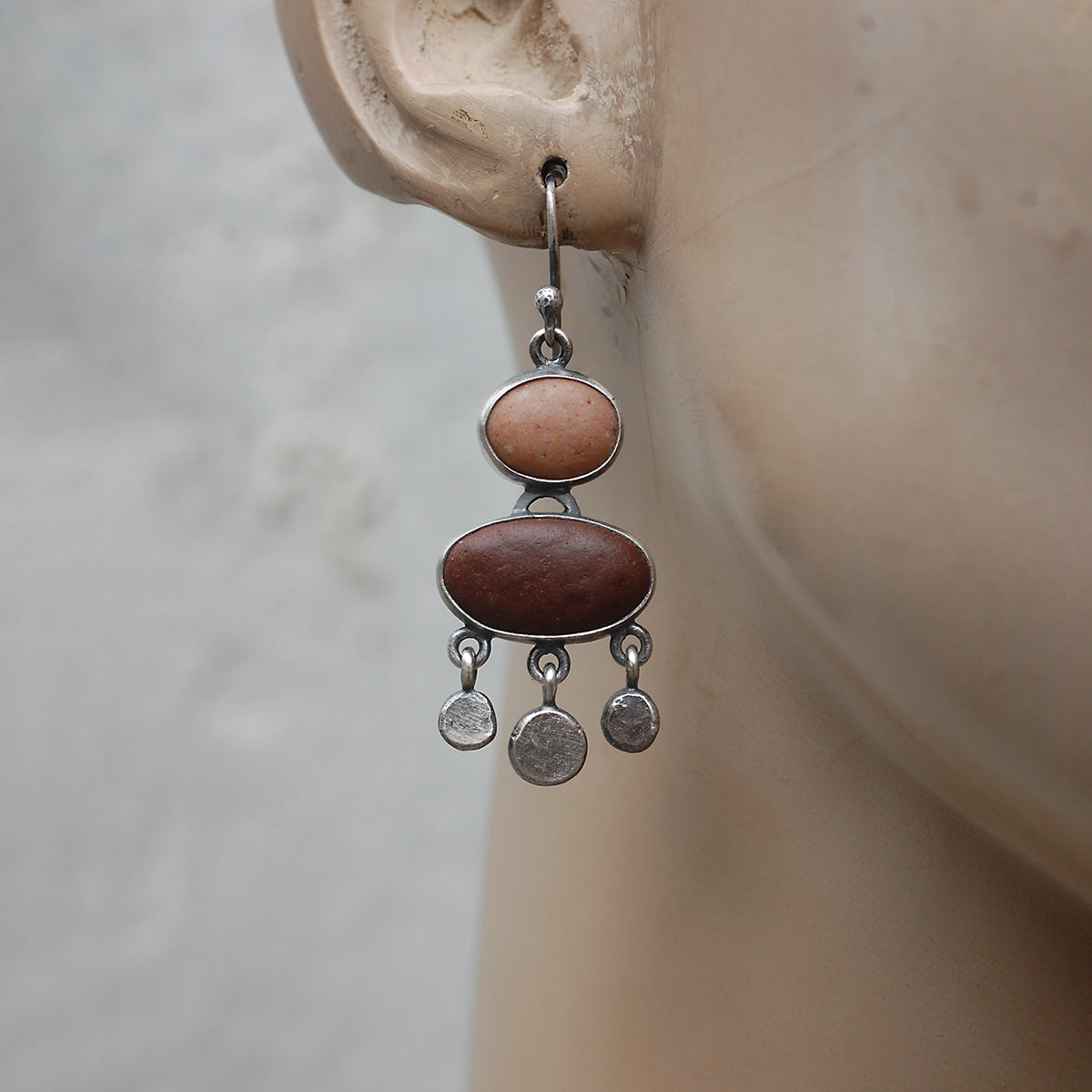 Brown and Tan Beach Pebble Earrings