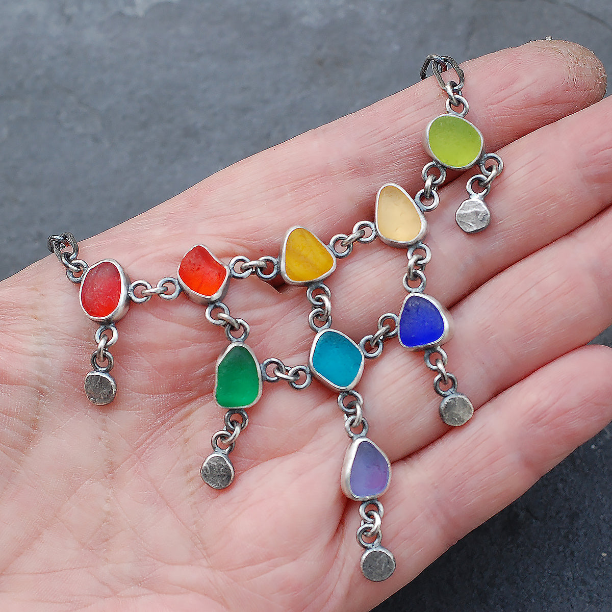 Bright Colour Sea Glass Fringe Necklace