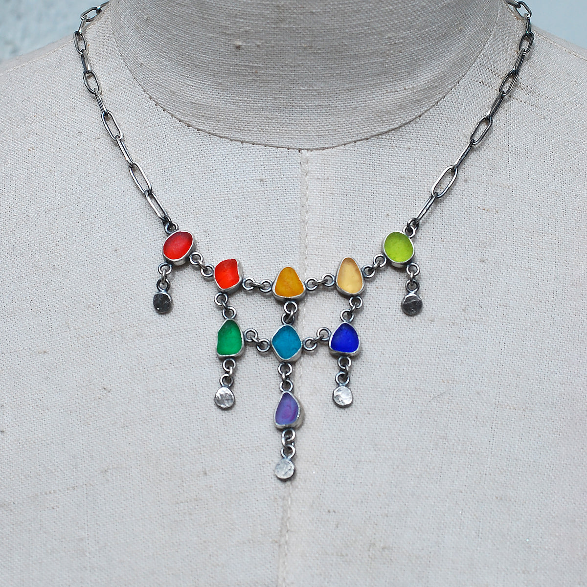 Bright Colour Sea Glass Fringe Necklace