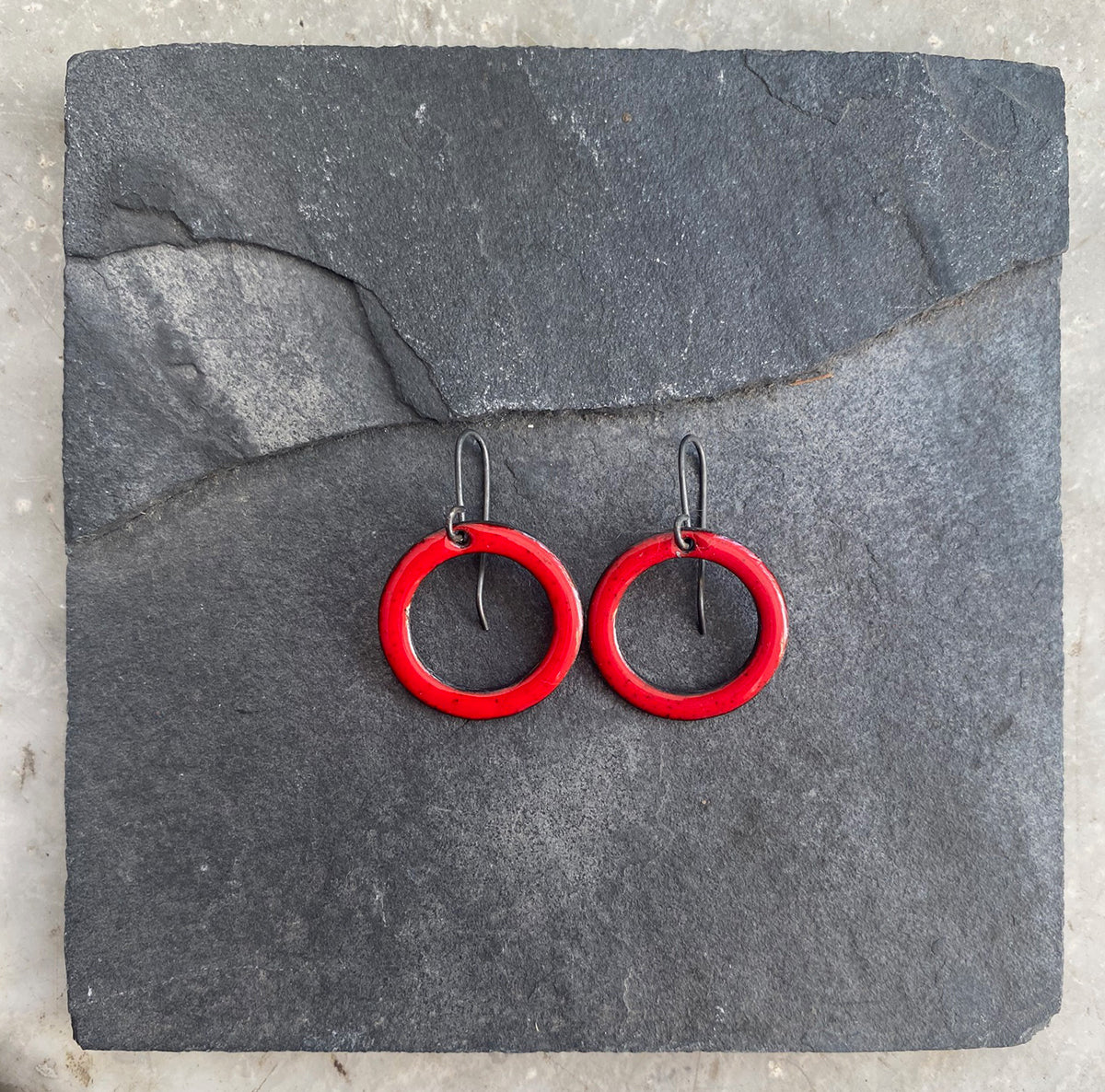 Reserved - Red Enamel Hoop Earrings