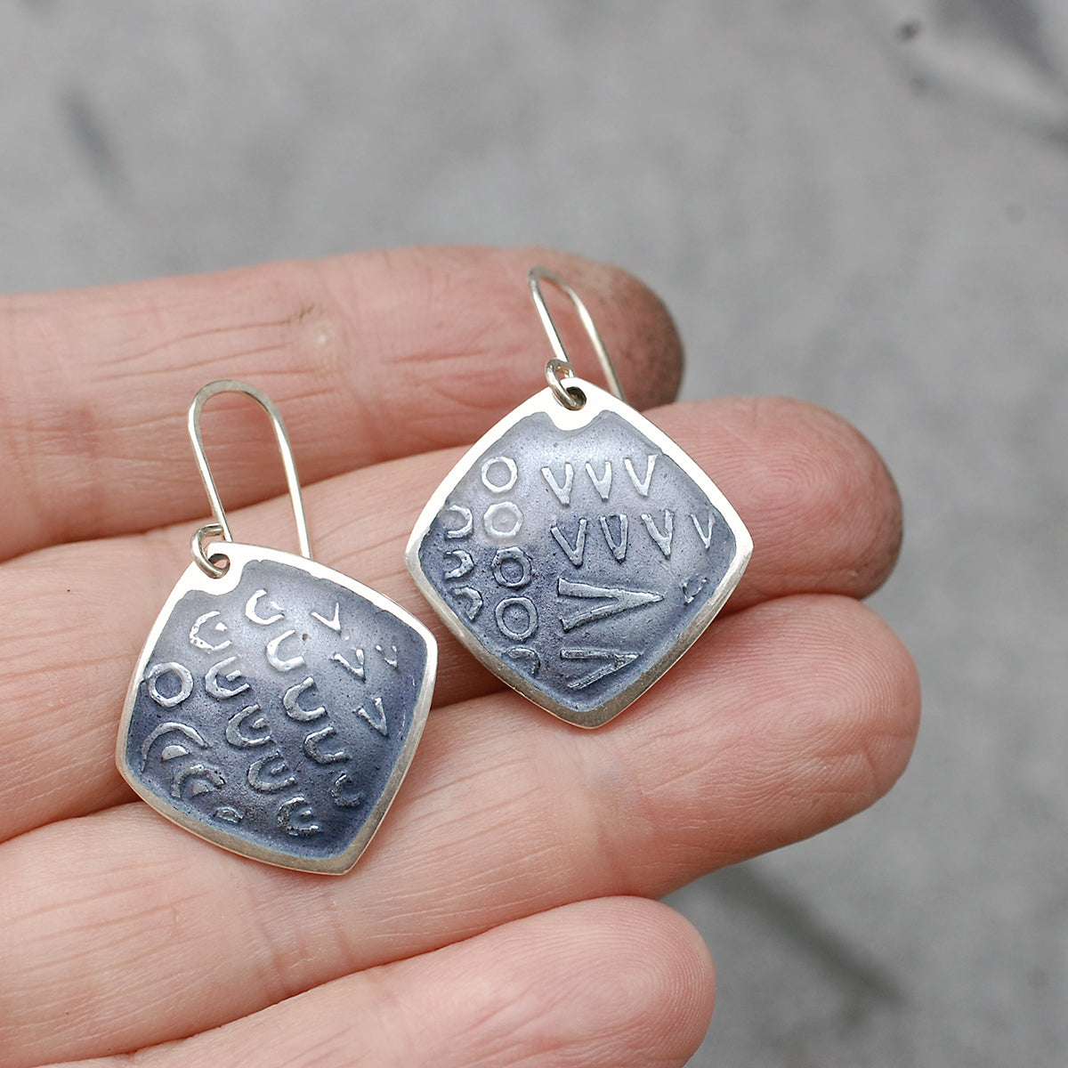 Grey Purple Diamond Shaped Enamel Earrings