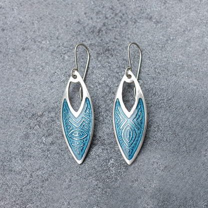 Grey Blue Navette Shaped Enamel Earrings