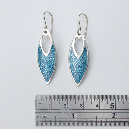Grey Blue Navette Shaped Enamel Earrings