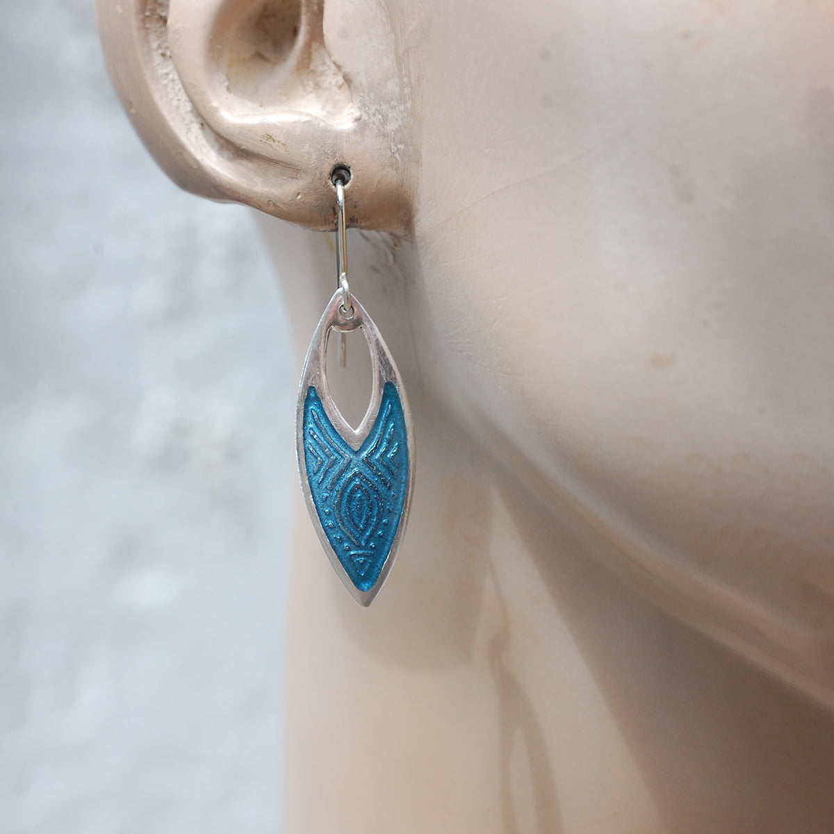 Grey Blue Navette Shaped Enamel Earrings