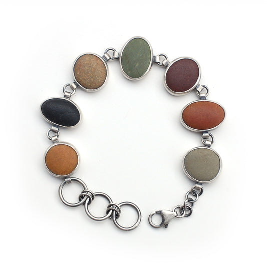 Natural Dorset Pebble Bracelet set in Silver