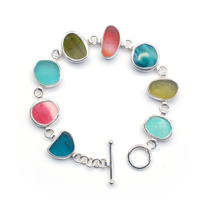 Mixed Found Objects Bracelet in Sap Green, Deep Teal, Pinks & Sea Green