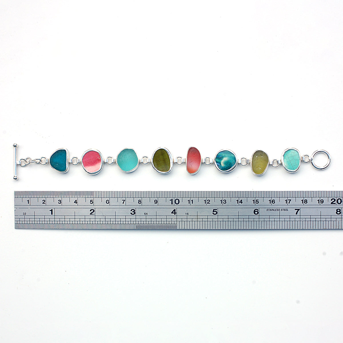 Mixed Found Objects Bracelet in Sap Green, Deep Teal, Pinks & Sea Green
