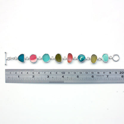 Mixed Found Objects Bracelet in Sap Green, Deep Teal, Pinks & Sea Green