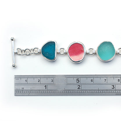 Mixed Found Objects Bracelet in Sap Green, Deep Teal, Pinks & Sea Green