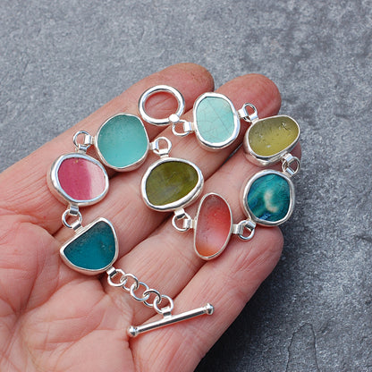 Mixed Found Objects Bracelet in Sap Green, Deep Teal, Pinks & Sea Green
