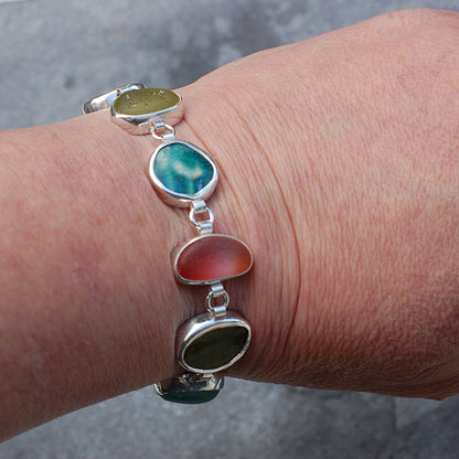 Mixed Found Objects Bracelet in Sap Green, Deep Teal, Pinks & Sea Green