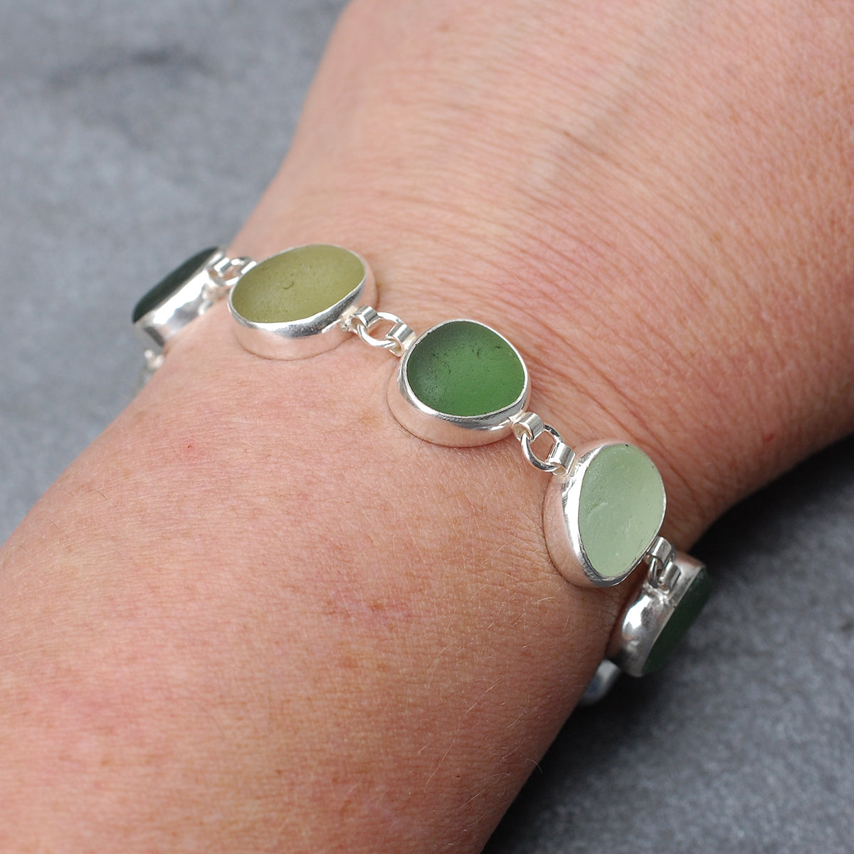 Sea Glass Bracelet in Shades of Green