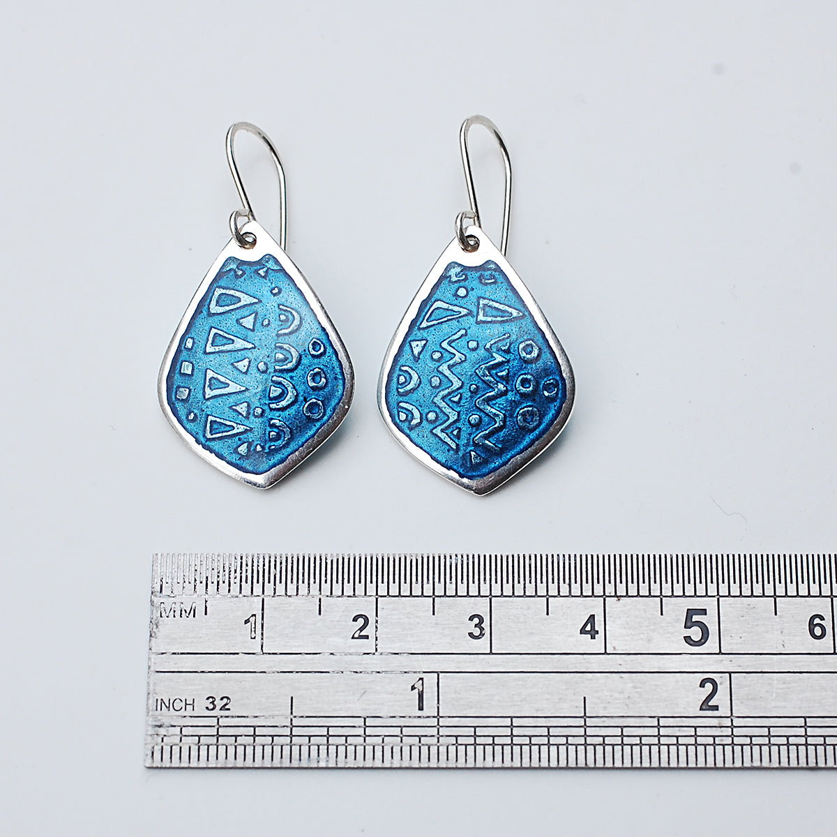Steel Blue Drop Shaped Enamel Earrings