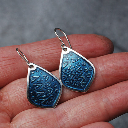 Steel Blue Drop Shaped Enamel Earrings