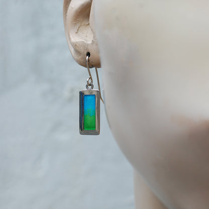 Ombre Blue to Green Silver and Enamel Earrings