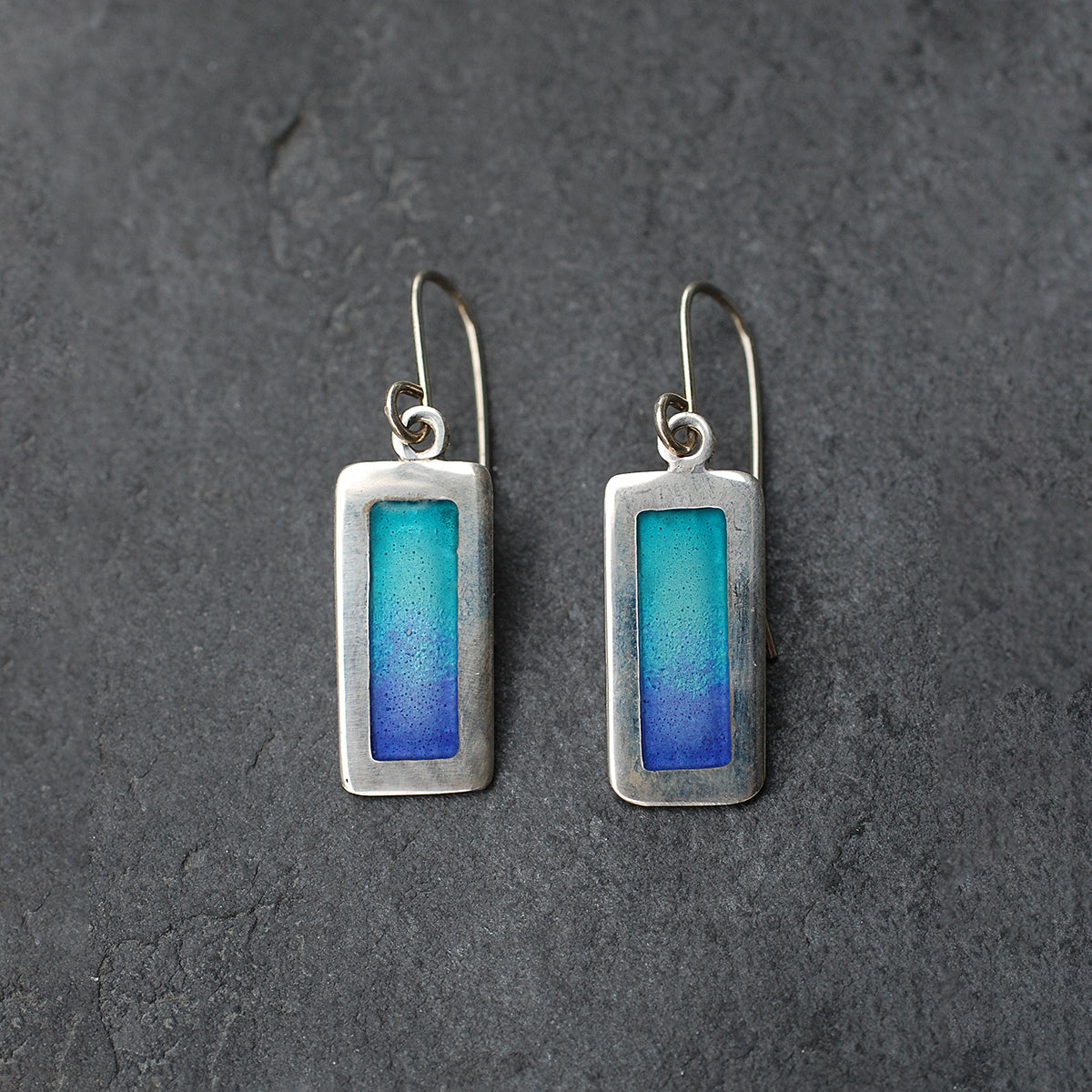 Ombre Turquoise to Mauve Silver and Enamel Earrings