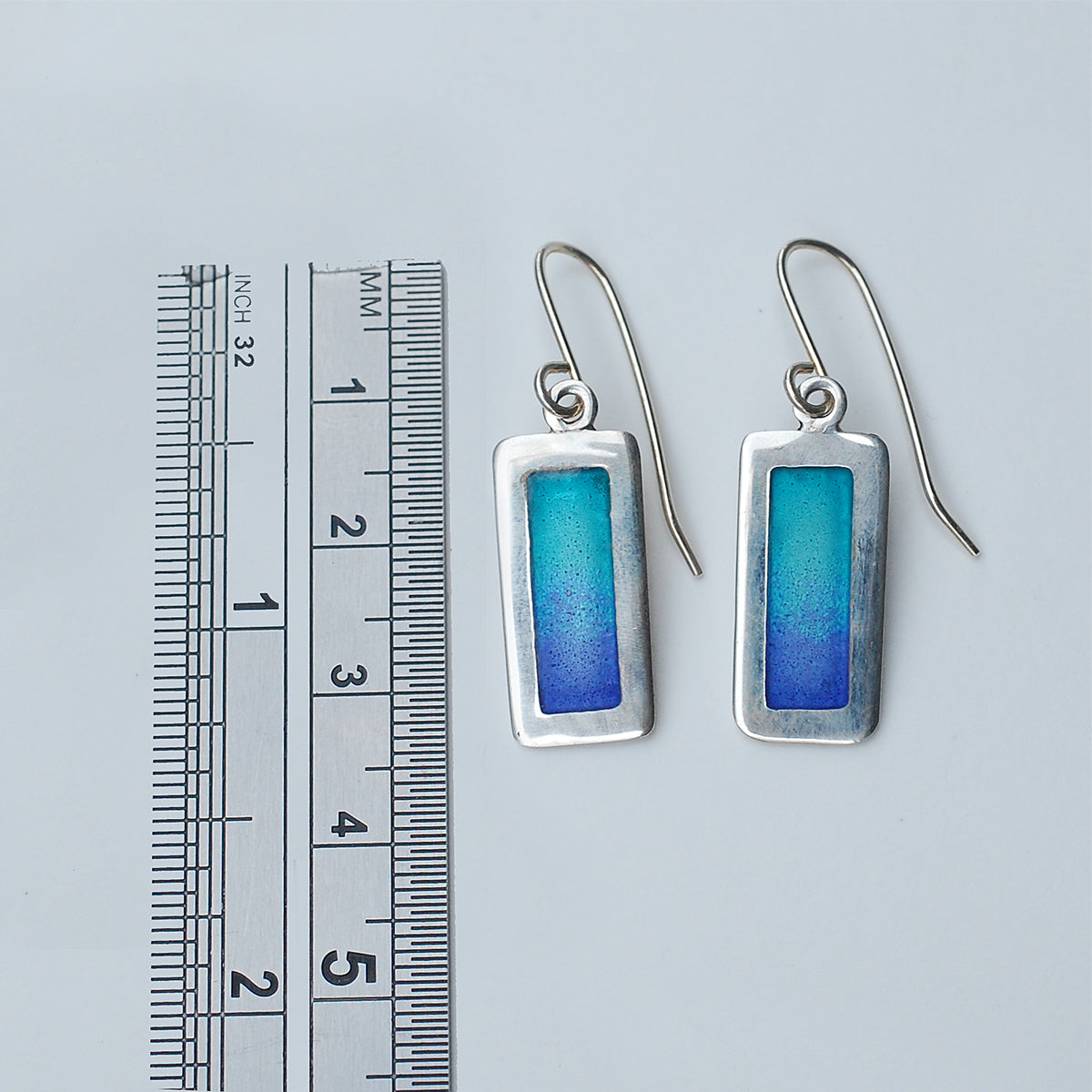 Ombre Turquoise to Mauve Silver and Enamel Earrings