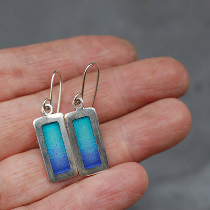 Ombre Turquoise to Mauve Silver and Enamel Earrings