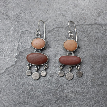 Brown and Tan Beach Pebble Earrings