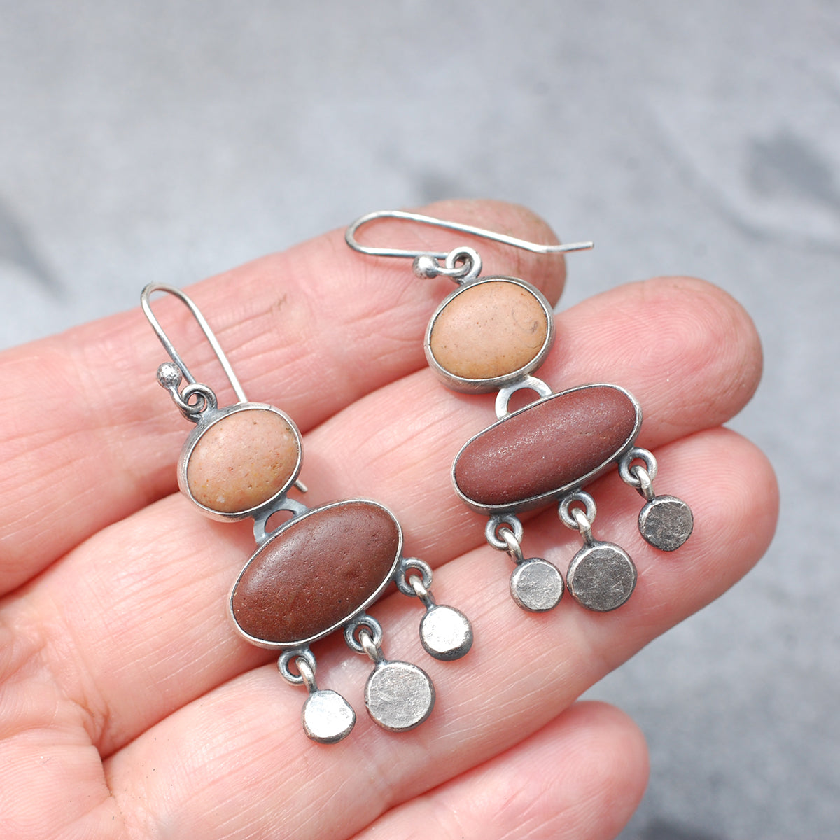 Brown and Tan Beach Pebble Earrings
