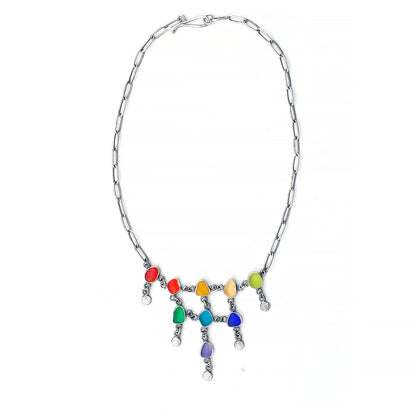 Bright Colour Sea Glass Fringe Necklace