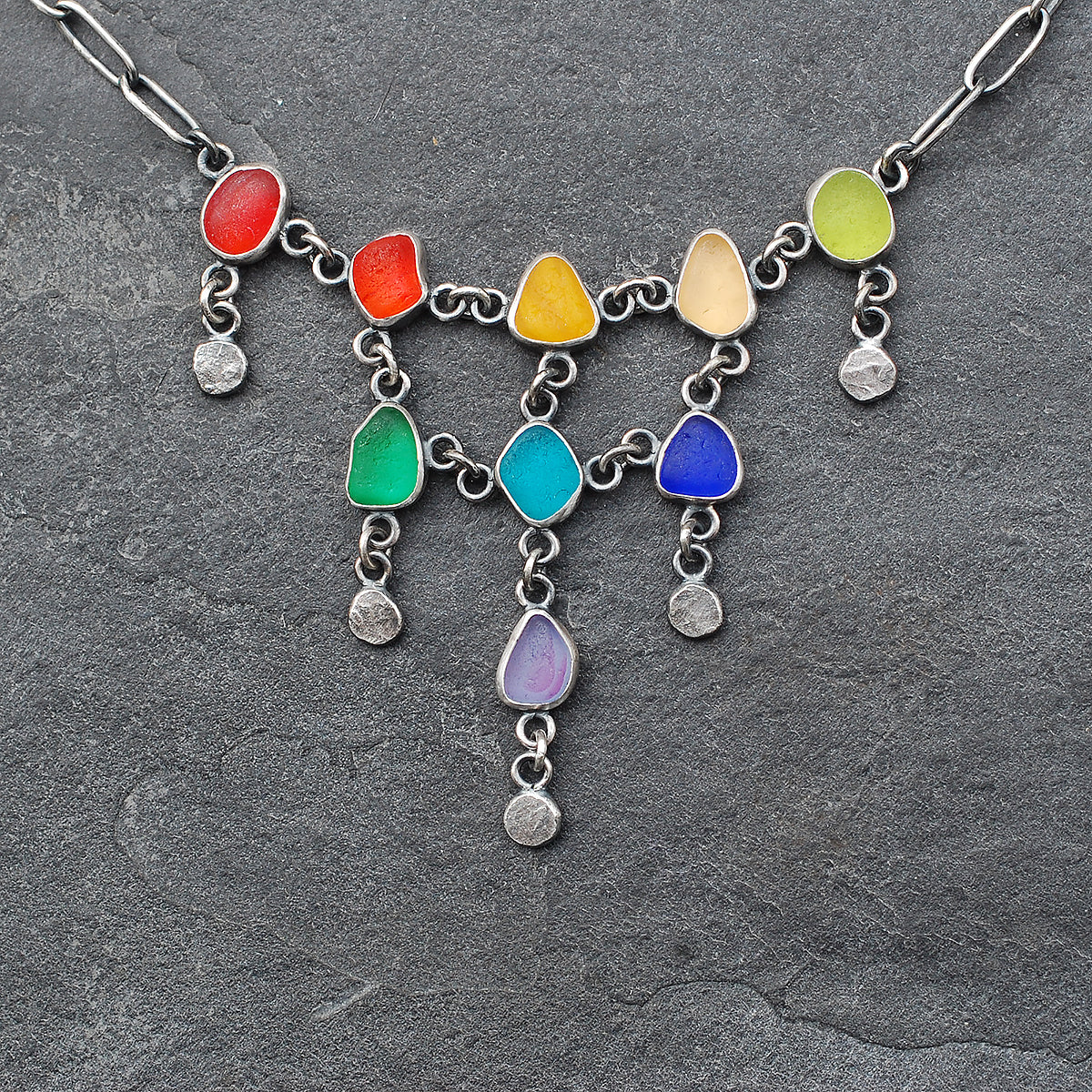 Bright Colour Sea Glass Fringe Necklace