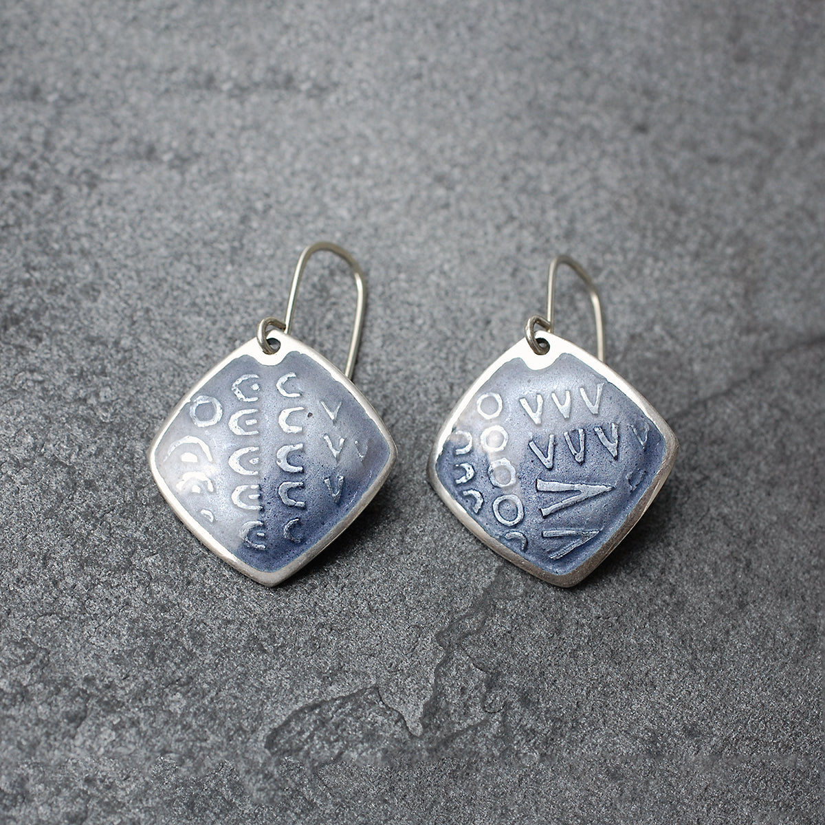 Grey Purple Diamond Shaped Enamel Earrings