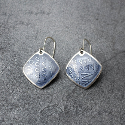 Grey Purple Diamond Shaped Enamel Earrings