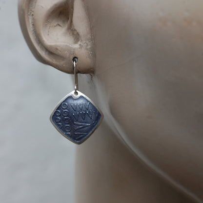 Grey Purple Diamond Shaped Enamel Earrings